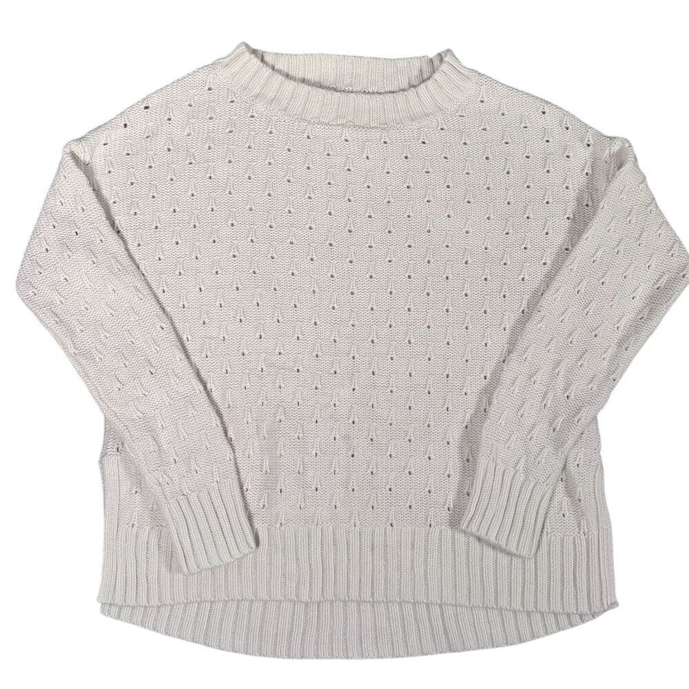 GAP Women's White Cotton Eyelet Knit Pullover Sweater Size S Casual Fall
